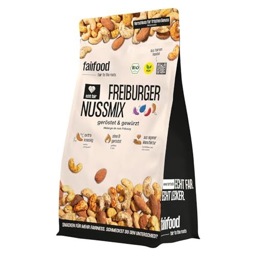 fairfood Freiburger Nuss-Mix geröstet & gesalzen (500 g) – Bio, Fair gehandelt & Vegan – Nussmischung mit Cashews & Mandeln – Ohne Öl geröstet in eigener Manufaktur