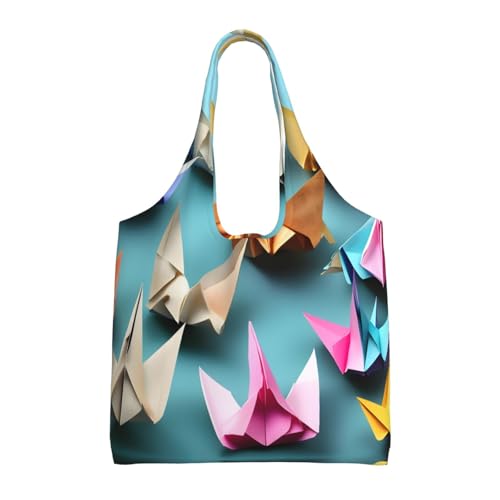 LLOTPQ Bolsas de lona con estampado de grúa de papel origami, bolsas de comestibles para mujer, bolsa de almacenamiento para compras, viajes, playa y uso diario, Grúa de papel origami, Talla única