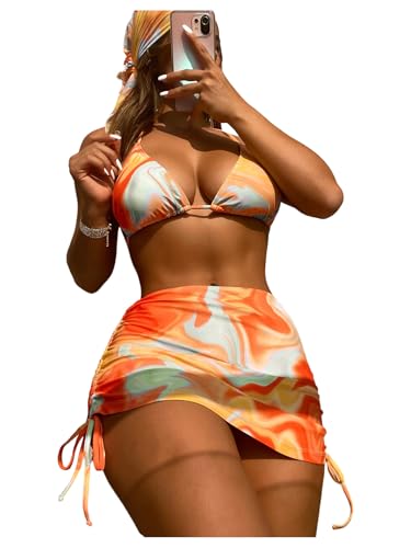 Image of RoseSeek Women's 4 Piece Polka Dots Bathing Suits Cover Up Skirt & Bandana