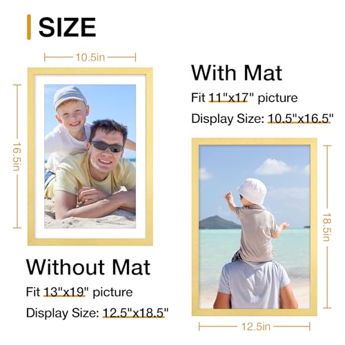 decorUhome 13x19 Picture Frame, Display Pictures 11x17 with Mat or 13x19 without Mat, Wall Mounting Photo Frame, Gold, 1 Pack — view 2
