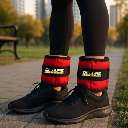 Image of De Jure Fitness Adjustable Ankle & Wrist Weights Pair (0.5KG x 2) for Men & Women | Strength Training, Walking, Running, Workout, Yoga | Comfortable, Durable | Red - 1KG