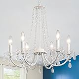 YLCHYTDZSW 6-Light White Crystal Chandelier for Bedroom 19.68 Inch Pendant Lights Kitchen Island K9 Modern Chandelier Small Chandelier for Living Room Bedroom Foyer Entryway