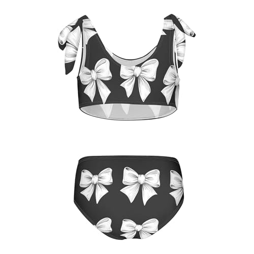 White Bow Ribbon Pattern Girls Bikini Sets 2 Piece Swimsuits Bathing Suit Swimwear2