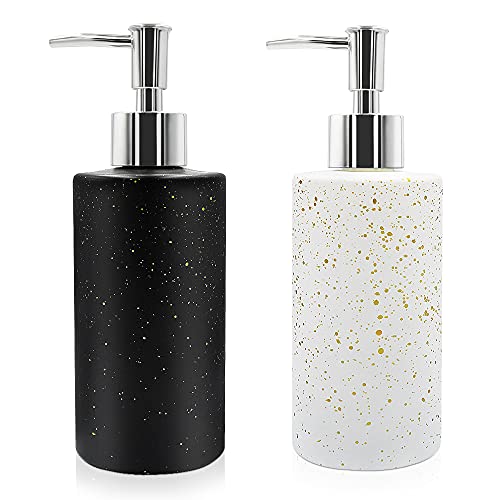 2 Pack 12 Oz Glass Soap Dispenser with Pump, Refillable Liquid Bottle Dispenser, Premium Hand Jar Dispenser for Bathroom, Kitchen, Countertop, Dish