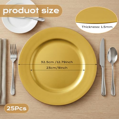 Set de 25 Platos Cargadores Plásticos Dorados 12" miniatura 2