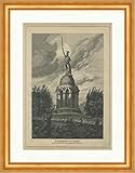  Biller Antik Hermannsdenkmal an der Grotenburg Mannfeld Teutoburger Holzstich E 23888 Gerahmt