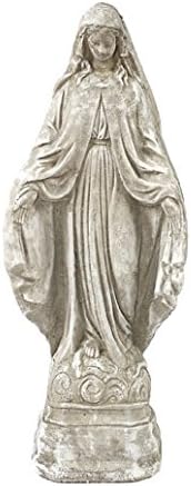Solid Rock Stoneworks Virgin Mary Stone Garden Statue 18in Tall Marble Tone Color