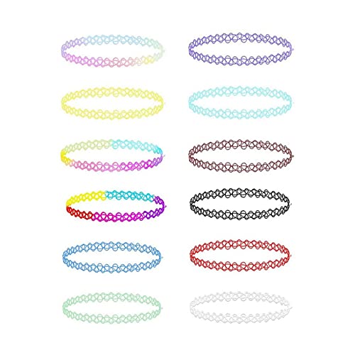 IERCZA 12 Piezas Collar Elástico, Juego de Cadena de Gargantilla,Collar de Arco Iris Gargantilla Collares Joyería de Moda Bisutería para Niñas Niñas Niños Mujer Goma Elástica Plástico