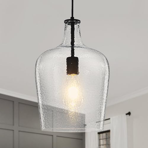 9.3" Blown Glass Pendant Lighting for Kitchen Island,Black Large Pendant