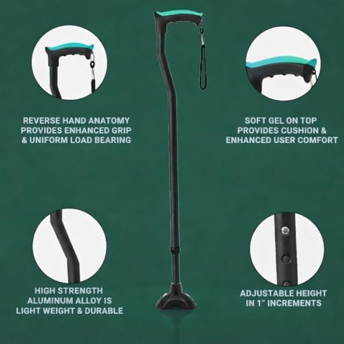Image of MCP Jindal Premium Height Adjustable Walking Stick (Black) (Thunderbolt-Big Shoe-Black)