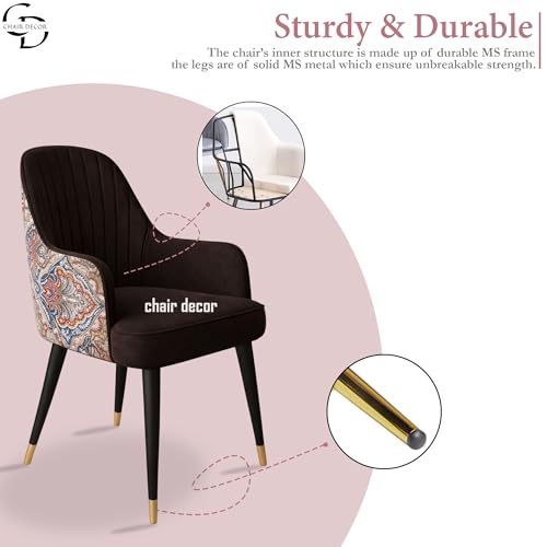 Image of Velvet Accent Chair | Modern Upholstered Dining Chair for Living Room, Office, Lounge & Vanity | Sturdy & Stylish Armchair (Floral, Dark Brown)