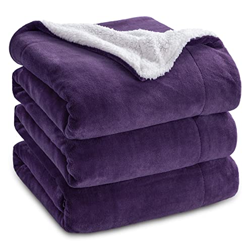 Image of Bedsure GentleSoft Sherpa Fleece Blankets King Size for Bed, Non-Heated, Thick and Warm Throw Gifts for Women and Girls, Soft Fuzzy Plush King Blanket for Winter, Purple, 108x90 Inches