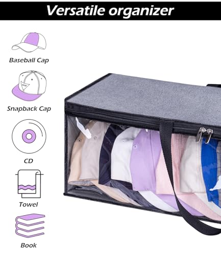 Kimbora SO-8002-HAT 2 Pcs Wide Hat Storage For Baseball Caps Organizer With 2 Sturdy Handles Hat Racks Holder Grey Capbox Stackable thumb #4