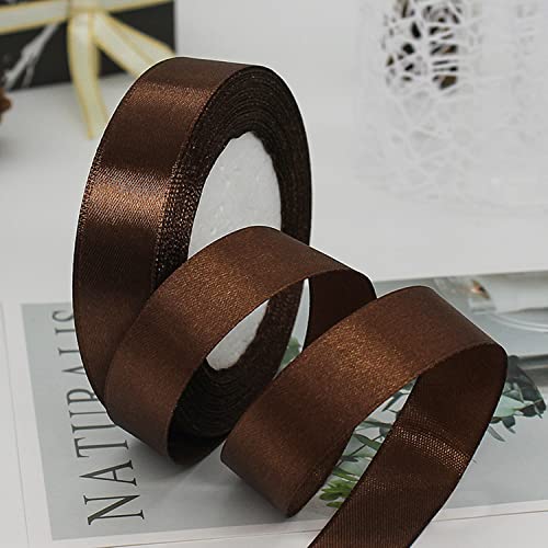 ZHIHUI Ruban de satin marron de 20 mm, 22 mètres, parfait pour la décoration de mariage, couronne, fête prénatale, emballage cadeau, décoration de ballons et nœuds pour les cheveux et autres projets
