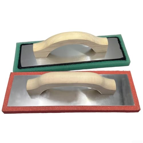 Green Foam Trowel 12 Inch with Red Rubber Blade, Aluminum Back, Wood Handle – Ideals for Plaster, Stucco Application and Smoothing(Green cladding plate)