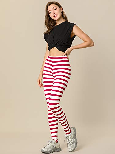 Allegra K Women's Leggings Printed High Waist Elastic Waistband Party Yoga Stirrup Pants X-Large Red White-Stripe #TOP2