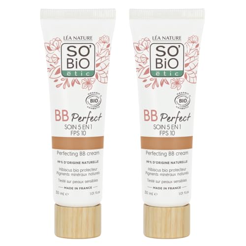 LÉA NATURE SO BiO étic| BB Crème 5 en 1 certifiée Bio - Perfect | Médium | Hydrate – Unifie – Lisse – Protège la peau | Hydrolat d'hibiscus bio | SPF 10 | Vegan | Made in France| Lot de 2x30 ml