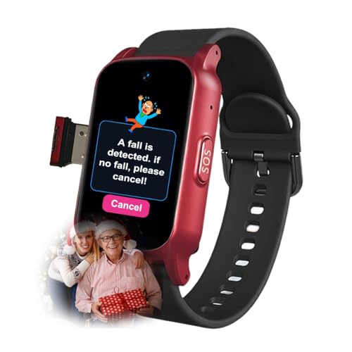 VCYEX Reloj Localizador Personas Mayores, Detección De Caídas Smartband, Llamada De Voz HD Localizador Personas Mayores Reloj para Personas MayoresRed,1.25 * 0.57 * 2.22inch