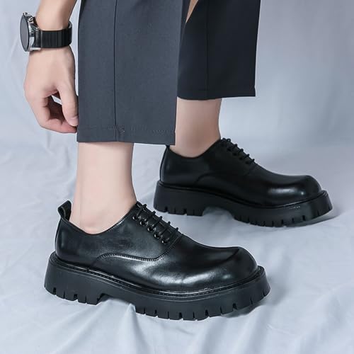 Men's Leather Chunky Platform Derby Shoes Round Toe Lace up Lug Sole Oxford Shoes Comfort Breathable Non Slip Dress Shoes4