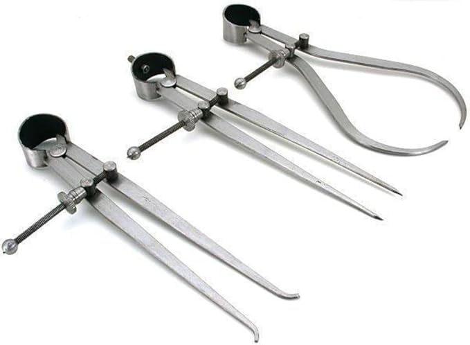 3-Piece Spring Caliper Set – Inside, Outside & Divider, Steel Workshop Tool for Machinists & Engineers | Sizes 3", 4", 6", 8", 10", 12", 18 (Grey, 18)