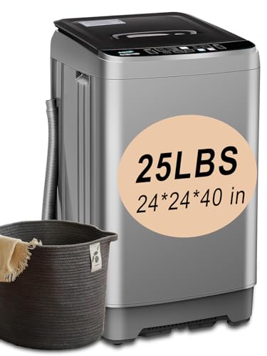 Washer Grey 25lbs Compact Portable Top Load Washing Machine with LED Display, 10 Programs, 8 Water...