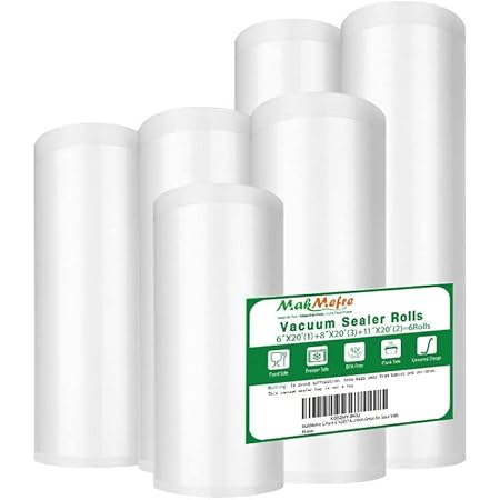 ATSAMFR Vacuum Sealer Bags Rolls - 6 Pack (3 Rolls 8x20' & 3 Rolls 11x20'), BPA Free, Heavy Duty For Food Storage & Sous Vide