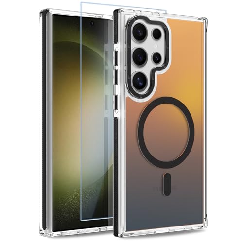 Image of Magnetic Case for Samsung Galaxy S23 Ultra [Compatible with Magsafe] [Cute Fashion Fluorescent Design] [1 Screen Protector] Slim Translucent Matte Case for Galaxy S23 Ultra 6.8 inch, Black