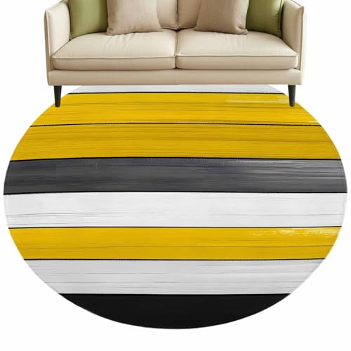 Round Area Rug Gradient Yellow White Black Line Indoor Carpet