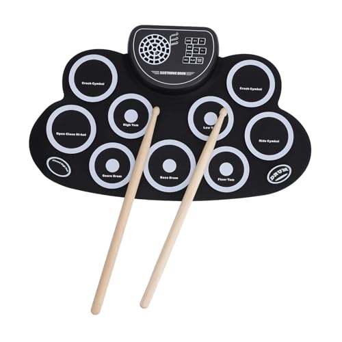 9 Pads Electronic Drum Set, Drum Practice Pad, Portable Drum Pad Kit Rechargeable Foldable Electronic Practice Drum with Headphone Jack, for Kids, Built in Speaker