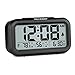 Peakeep Indoor Humidity Temperature Digital Alarm Clock for Bedrooms, Smart Night Light, Battery Operated Small Easy Desk Bedside Gifts Clock (Black)