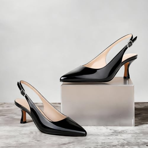 Image of Ankis Women's Slingback Kitten Heels Closed Pointed Toe 2.5in Dress Pumps