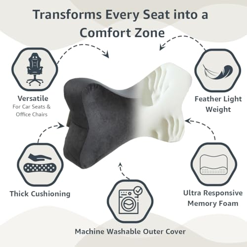 Image of Amazon Basics Car Headrest Pillow - Pack of 2 |100% Memory Foam| Best for Long & Short Travel | 1 Year Warranty |17 x 27 x 9.5 Cm | Black