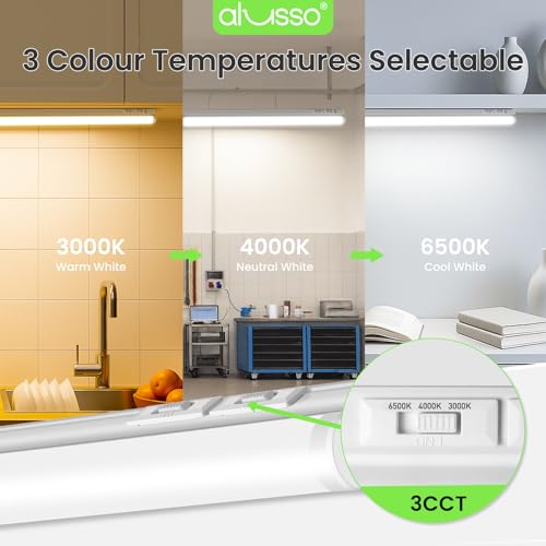 Image of ALUSSO 10 Pack 4FT LED T5 Shop Lights - Linkable Integrated Fixture, 2100LM, 3‑Color Selectable, 3000K /4000K /6500K Adjustable Color Temperature, Corded Electric T5 Single Fixture for Garage /Workshop
