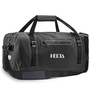 HEETA Waterproof Motorcycle Dry Bag, Waterproof Duffel Luggage Travel Bags with Zippered Closure & Pocket, Shoulder Straps, Large Space for Motorcycling Camping Commuting Boating (Black, 50L)