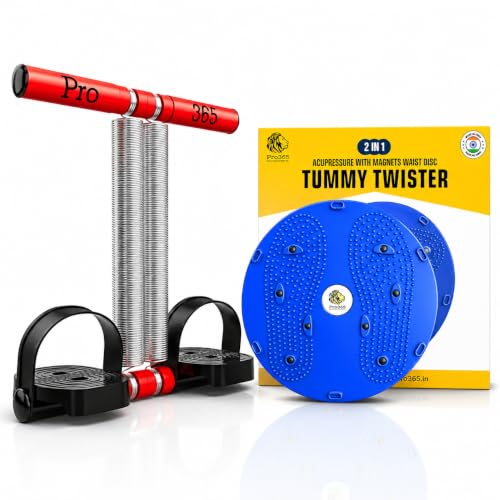 Image of PRO365 Tummy Twister & Tummy Trimmer Combo for Home Gym Workout | Waist Twister Disc with Resistance Tummy Trimmer | Full Body Fat Burner & Abs Fitness Equipment (Blue + Red)