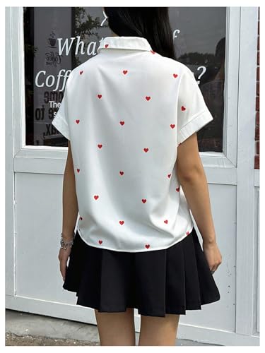 SweatyRocks Girl's Heart Print Button Down Shirt Dolman Short Sleeve Summer Blouses3
