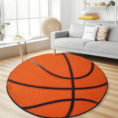 Vesocro Round Basketball Rug–4ft Soft Washable Sport Area Rugs with Non Slip Backing,Carpet for Bedroom,Living Room and Basketball Room Decor