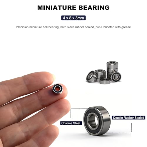 Image of 10 PCS MR84-2RS Miniature Deep Groove Ball Bearing 4mm Inner Dia 8mm OD 3mm Bore Double Rubber Sealed Ball Bearing Chrome Steel Bearing for Model Aircraft, Industrial Machine