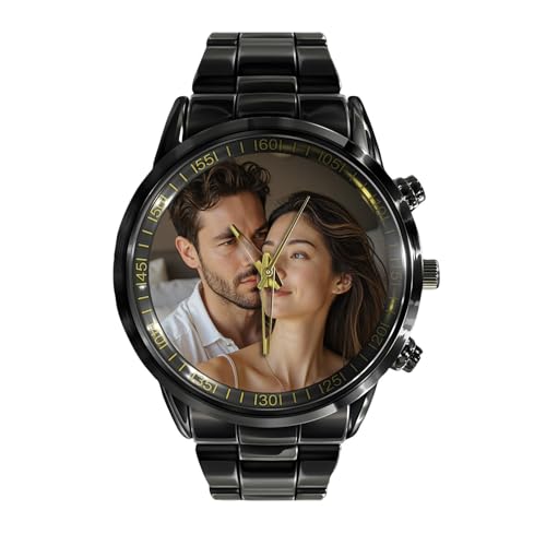 Genérico Relojes Personalizados, con Foto Texto Reloj Cuarzo Regalo para Hombre Mujer Parejas Dia de Madre Acero Inoxidable Relojes, Grande de Pulsera Cronógrafo Impermeable (Foto Completa)