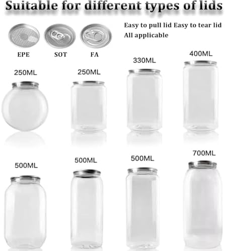 Manual Can Sealer for Home Use No Electricity - Adjustable Height Fixed Base Universal Sealer for Various Size Can Covers & PET Bottle Lids (Silver)