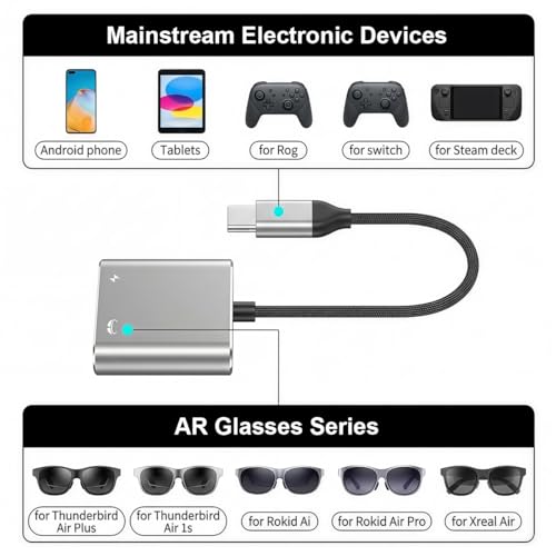 Image of Verilux Type C to Dual C AR Glasses Adapter 2-in-1 Splitter, Compatible PD 100W Fast Charging Adapter for DJI RC 2, Switch OLED, Steam Deck Connected Viture /Rokid /Xreal AR Glasses 1080P@120Hz /4K@60Hz