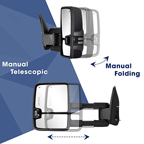 Switchback Towing Mirror Compatible With 2003-2007 Chevy Silverado Gmc Sierra Tow Mirrors With Power Adjusted Heated Glass Running Light&Turn Signal Light Backup Lamp Black (Painted Black Back) #TOP4