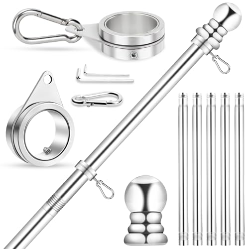 Flag Pole for House REERON 6 FT Stainless Steel Spinning Flagpole Kit 1 Rustproof Porch Flagpole with 360 Tangle Free Metal Flagpole Ring for Residential Outdoor Sport for 3x5 Flag Without Holder