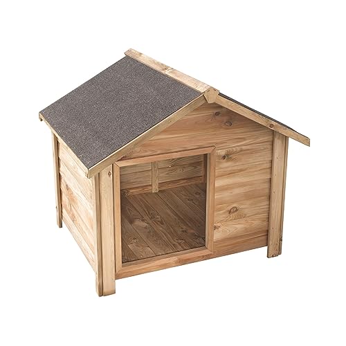 VOSS.PET Hundehütte aus Kiefernholz mit Bitumenfilz, Willow 90x80x81,8cm, Hundehaus, Outdoor-Hütte, Kleintierhaus für drinnen und draußen, Holzhütte für mittelgroße bis große Hunde