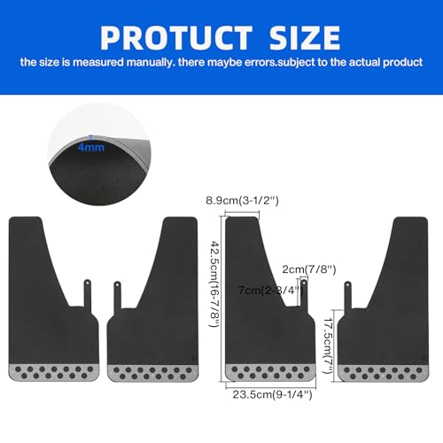 Image of 4PCS Black Universal EVA Soft Rubber Mud Flaps Mudguards with Stainless Steel Reflector with Round Holes for Pickup SUV with Hardware Front and Rear