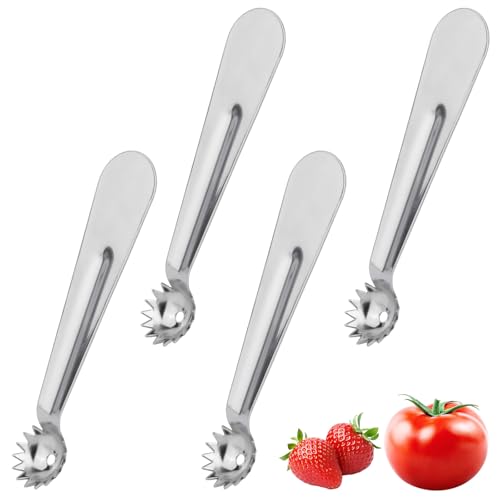 4 Uds Descorazonador de Tomates, Acero Inoxidable Pelador Tallos Tomates y Fresas Herramienta para Descorazonar Frutas y Verduras para la Cocina