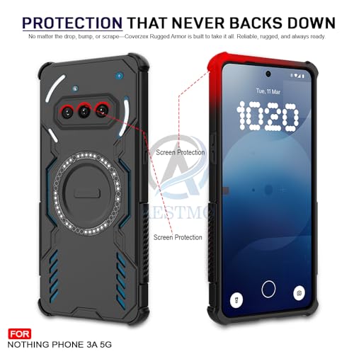 Image of AESTMO Back Case Cover for Nothing Phone 3A 5G | Magnetic Case with Built-in Metal Ring | Compatible with MagSafe Accessories | Shockproof Hybrid (PC + TPU, Black)