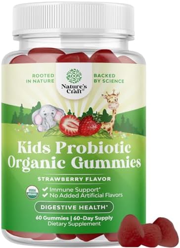 USDA Organic Kids Probiotic Gummies – Gut Bacteria Probiotics for Digestive Health & Stomach Relief – Gentle 2.5B CFU Kids Immune Support & Gut Heath Supplement – Vegan & Non-GMO Chews – 60 Count