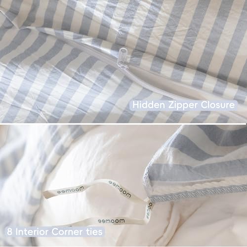MooMee Striped Duvet Cover Set 100% Washed Cotton Linen Like Twin by MooMee - Used condition - Image 7