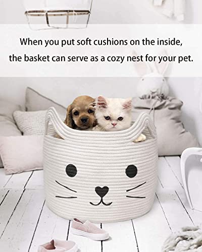 Image of ALBY Woven,Tall Wicker Laundry Basket for Blankets,Clothes,Pillows,Toys,Shoes Large Cotton Laundry Hamper for Bedroom Living Room Bathroom Nursery (15d'' x 12h'' inch, Off-White cat)